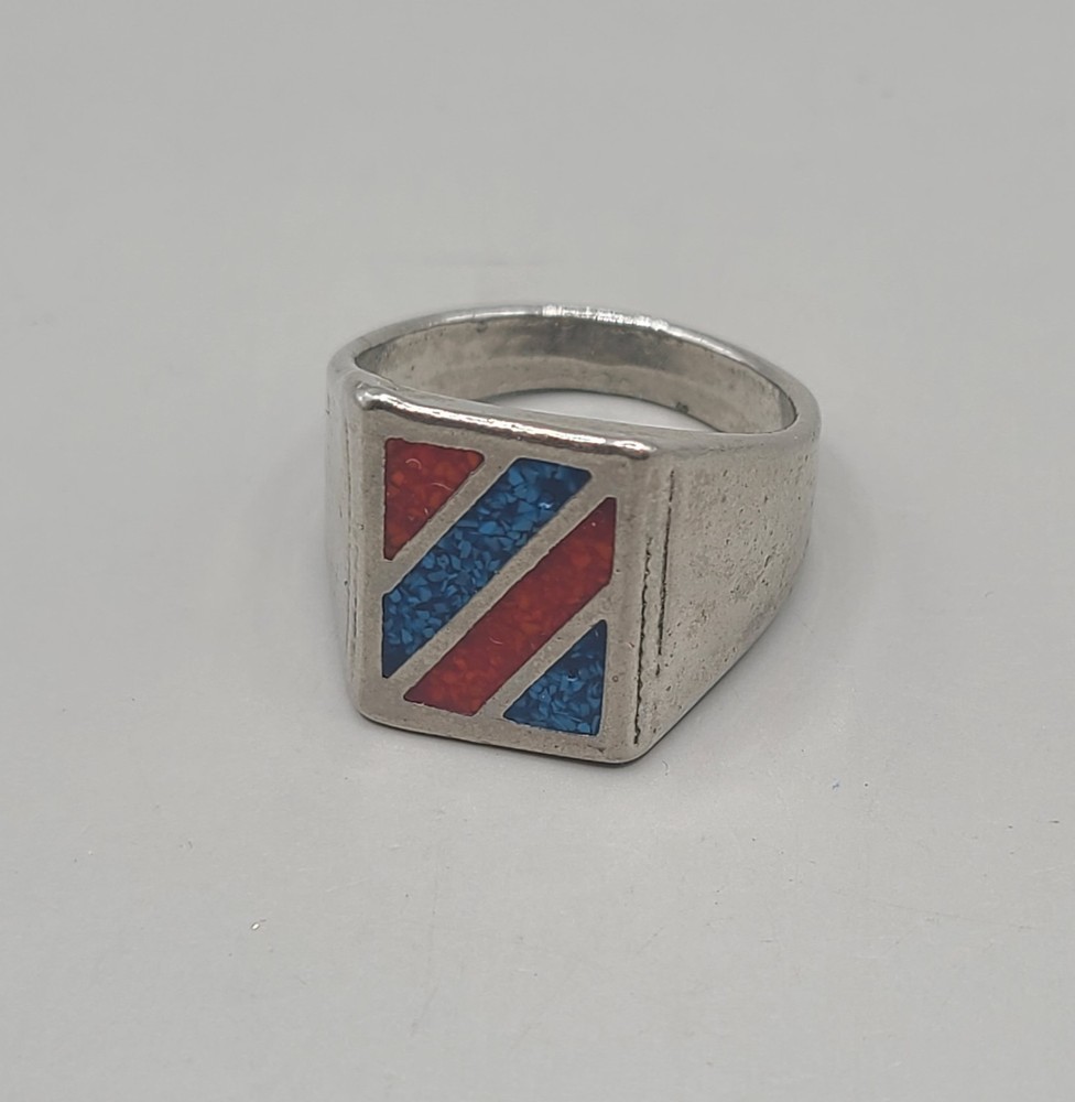 Vtg Crushed Turquoise Coral Resin Silvertone Metal Ring Size 11 Unsigned
