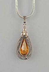Vintage Retro 1935-1950 Citrine Pendant Necklace Chain, Silver, 56 cm, Carabiner