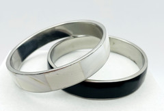 2 Vintage White and Black Mother of Pearl Inlay Silver Tone Bangle Bracelets