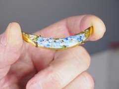 Antique hand painted porcelain brooch jewelry pin lot blue flower C clasp 2 1/4″