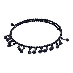 Victorian Revival Choker Necklace 16″ Black Glass Wire Dangle MCM VTG Witch Goth