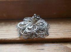 Vintage 925 Mexico Signed Filigree 3D Intricate Spun Wire Flower Brooch 45mm