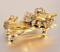 Vintage Fierce Green Eyed Lion Cat Brooch Pin Mane w/Rhinestones G.T. ~Unbranded