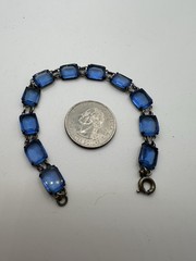 Art Deco Octagon Shaped Blue Stone Bracelet 7 Inches