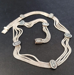 Vintage Silver Necklace Multi Chain Niello Station Layered 925 Ethnic Wide Old
