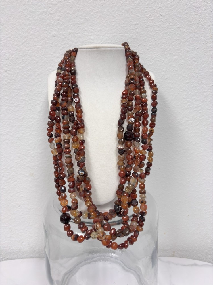 RARE Vintage Chinese Real Carnelian Hand Beaded necklace Multi Strands 925 Clasp