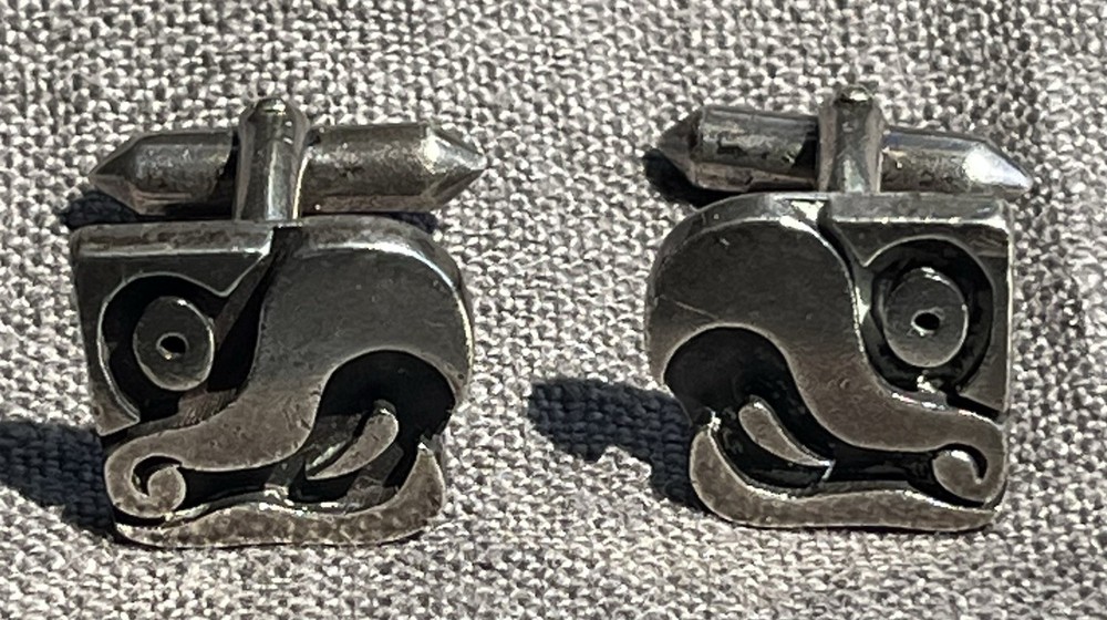 Vintage Silver Bullet Back Square Cufflinks with Bird Motif
