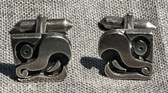 Vintage Silver Bullet Back Square Cufflinks with Bird Motif