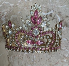 Vintage Pink & Clear Rhinestone PAGEANT CROWN – 5” Inside Diameter, 3 1/8” High
