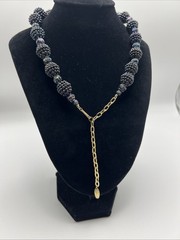 VTG Kramer Iridescent Black Bead Necklace Signed Peacock Aurora Adjustable 16”