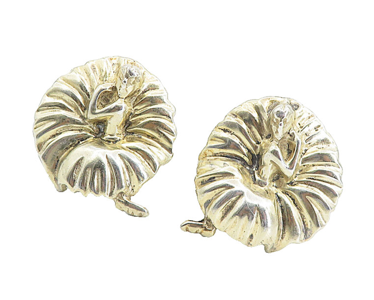 925 Sterling Silver Vintage Sculpted Woman Non Pierce Drop Earrings EG4370