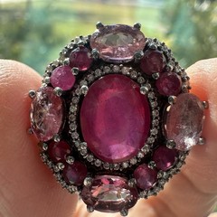 Vintage Cocktail Ring Size 5.75 Natural Tourmaline Ruby Gems 925 Sterling 7.0g