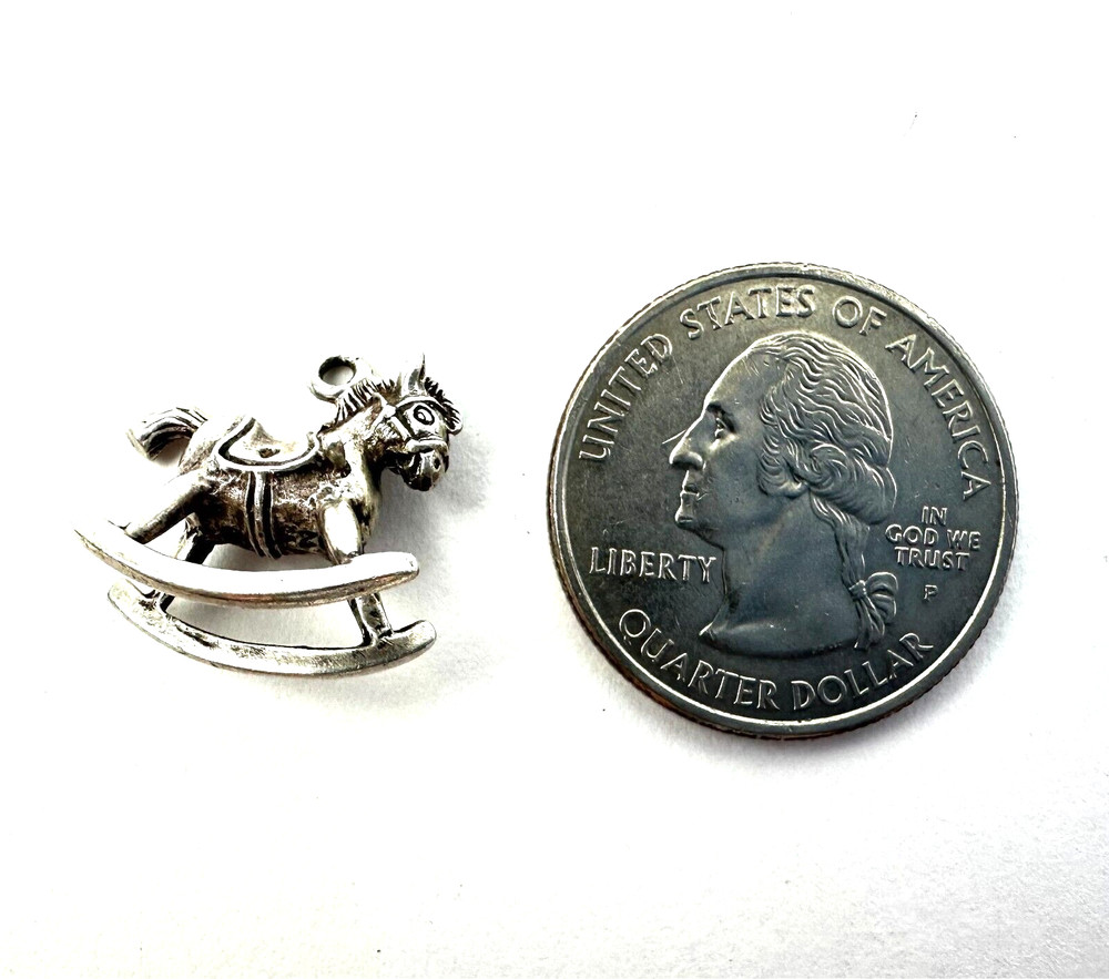 .925 Sterling Silver Charm – Tiny Rocking Horse – Tested Very Good Condition
