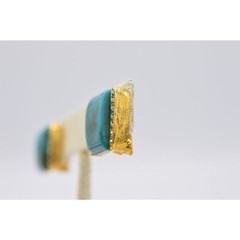 Vintage Earrings Clip On Faux Turquoise Crystal Rhinestone Gold NOS 1980s Bin8