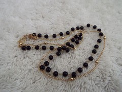 Goldtone Black Bead Chain Necklace (C66)