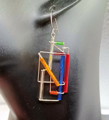 Vintage Barbie Levy Barb Wire Earrings Sterling Silver Glass Dangling Art