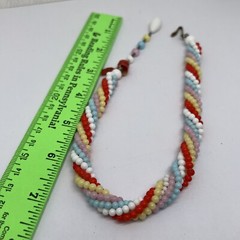 Vintage Japan Beaded 15” Necklace Red Blue Pink White Glass Beads 5908