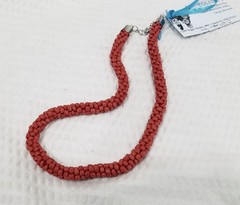 Vintage Santa Fe Navajo Handcrafted Acrylic Red Coral Woven Rope Choker Necklace