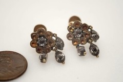 ANTIQUE GEORGIAN ENGLISH 15K GOLD & SILVER FOILED CITRINE PASTE EARRINGS c1820