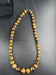 Vtg Tigers Eye Jewelry Faceted Tiger’s Eye Round Beaded