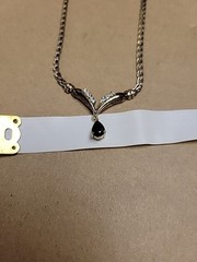Elegant Vintage GP Sterling Silver Green Stone Chevron Style Studded Necklace