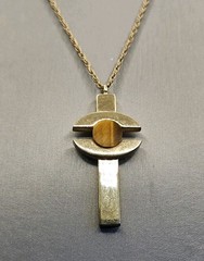 Vintage Whiting & Davis Pendant Necklace Tiger Eye Stone Mid Century MCM Gold19″