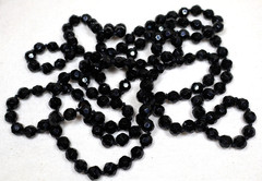 Vintage Art Deco French Jet Necklace 74″ Inch Length Faceted Black Beads