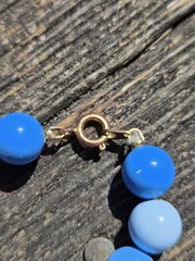 Vintage Hong Kong Blue Plastic Beaded Necklace Graduated Long Chunky Deadstock