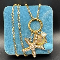 Gorgeous Vintage Sun, Sea, Sky & Starfish Charms on Gold Plated Chain Necklace
