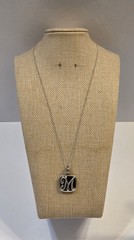 Vintage Sterling Silver & Black Onyx Monogram M Pendant On 18″ Sterling Chain