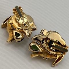 Vintage Edlee Molded Glass Gold Tone Green Amber Rhinestone Chunky Earrings