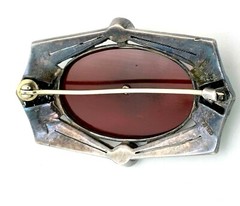 Art Deco Sterling Silver Carnelian Marcasite Brooch | 12 grams