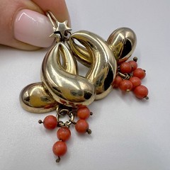 Old Vintage Gilt Silver 800 Women Jewelry Drop Earrings Natural Red Coral Stone