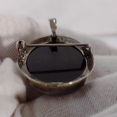 Cameo Sterling Silver 925 Italy Azure Agate Pendant Brooch 1121 NA Rare Hair