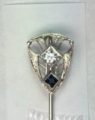 10K Vintage Art Deco 1920s White Gold Diamond .09ct Blue Gemstone Stick Pin 1.1g