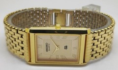 Vintage Seiko Slim Quartz Tank Unisex Refurbished Japanese Wrist Watch Gold Dial