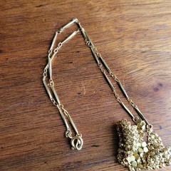 Vintage Gold Mesh Bib Necklace w Dainty Chain 1970s Disco Style