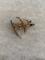 Vintage Gold Over Sterling Silver Ski Charm Skiing Skier Pendant