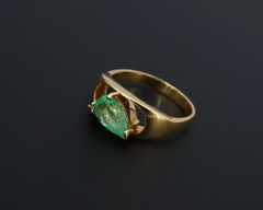 18k Emerald Diamond Ring Yellow Gold Sz 7.75 Cocktail 1.1ctw Pear Vintage RG5229