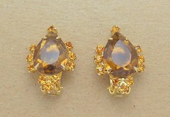 Vintage Faceted Brown Topaz Glass RS Drop Necklace Bracelet & Earring Parure SET