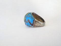 Antique Sterling Silver 925 Enamel Ivy Import Dome Ring Size 7