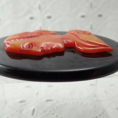 Art Deco Vintage 3 1/8″ Black Red Bakelite Cameo Figural Oval C Clamp Pin Brooch