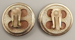 Vintage 1980s Red Leather & Gold Monogram Statement Clip-On Earrings 1.25″