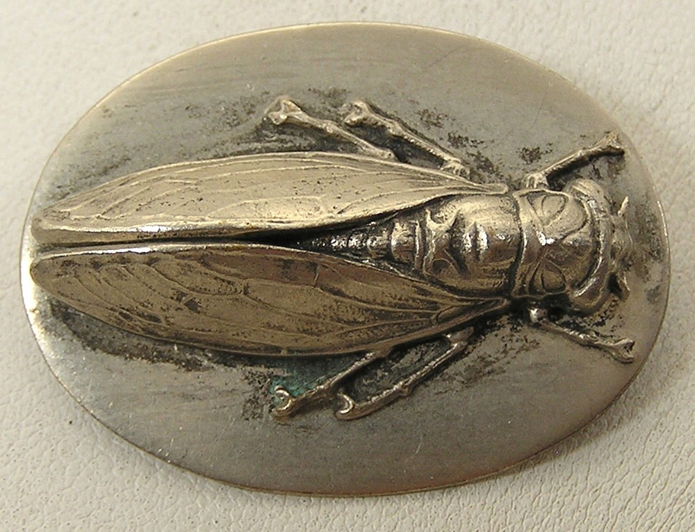Vintage Silver Tone 3-Dimensonal Cicada Oval disk Pin/Brooch 1-1/2″ x 1-1/8″