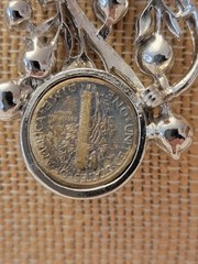 Vintage Necklace With 1945 Mercury Dine Set In A Silvertone Rhinestone Pendant