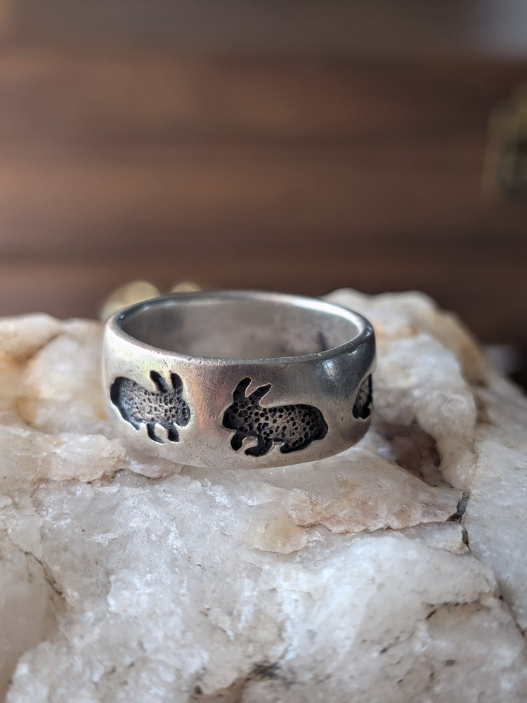 ༺ Vintage Sterling Silver ༻ Signed Peter Stone Rabbit Ring .925 Size 7