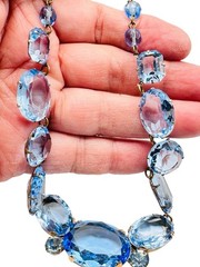 Vintage Blue Glass Rhinestone Necklace Signed Frances Hirsch Beautiful 16″