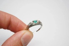 Art Deco Style Emerald & Lab Created Diamond 14K White Gold FN Party Wear Ring