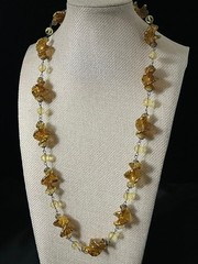 Vintage Art Glass Beaded Necklace Twist Gold Foil Station Chain 28″ READ