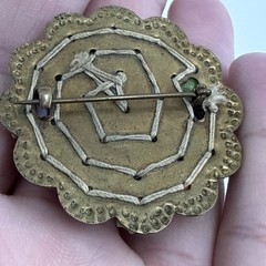 Vtg 1940s Miriam Haskell Brooch Wired Lucite Flower Filagree Pin 1.5″ Colorful